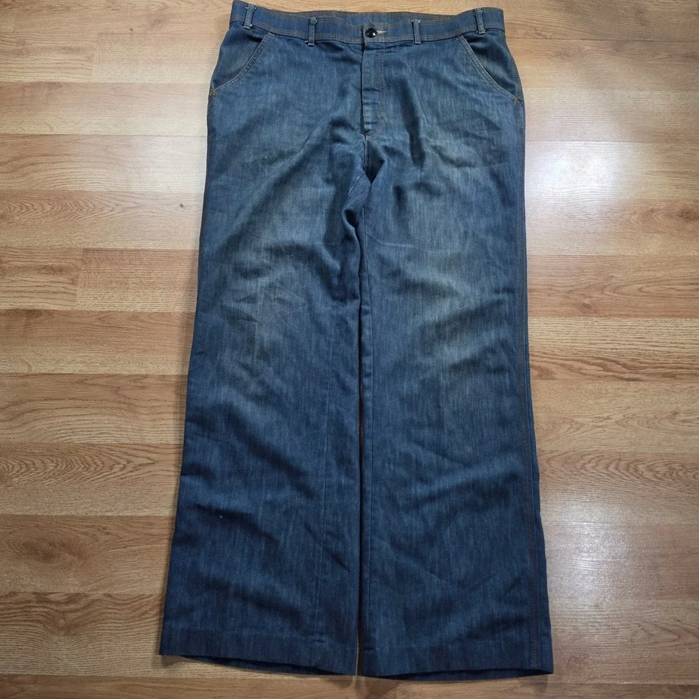 Vintage Levis Jeans Men 36x32 Blue Orange Tab Wide Leg Scovill Zip Pants 70s